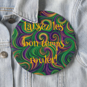 Lila-gelb-grün Mardi Gras Wirbel abstrakt Button