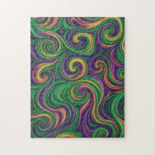 Lila-gelb-grün Mardi Gras Wirbel abstrakt Puzzle