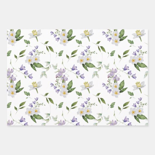 Lila-gelb-grüne Blumengrün für sie Geschenkpapier Set (Vorderseite 2)