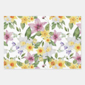 Lila-gelb-grüne Blumengrün für sie Geschenkpapier Set (Vorderseite)