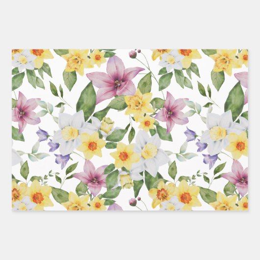 Lila-gelb-grüne Blumengrün für sie Geschenkpapier Set (Vorderseite)