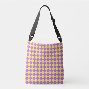 Lila Gelb Karo Diamant Muster Tragetaschen Mit Langen Trägern