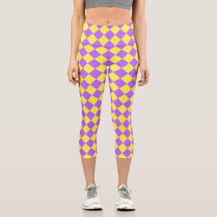 Lila Gelb Karo Diamantmuster  Capri Leggings
