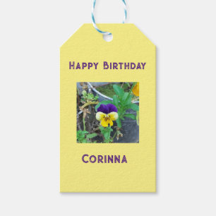 Lila & gelb Pansy Geburtstag Geschenkanhänger