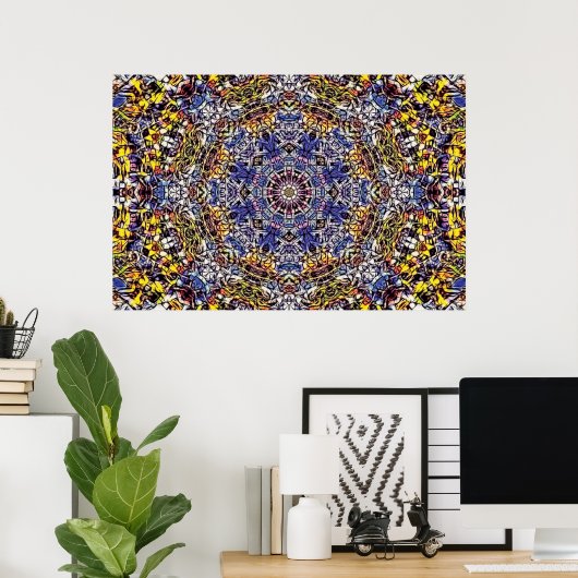 Lila & gelb Psychedelisches Fraktal Mandala Poster (Heimbüro)