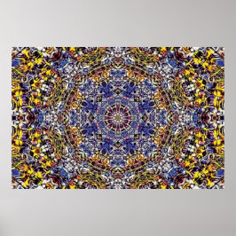 Lila & gelb Psychedelisches Fraktal Mandala Poster