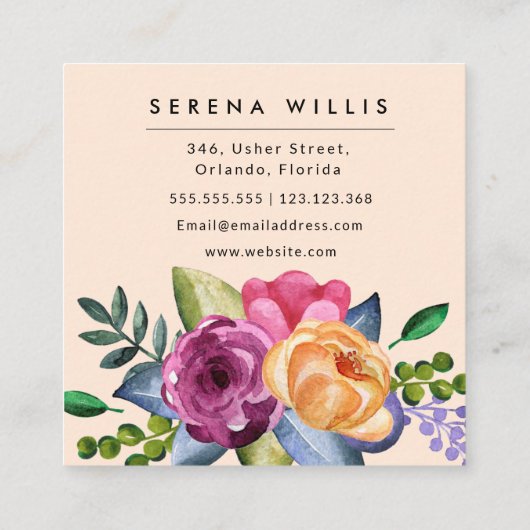 Lila-gelb-rosa Blumenpastete Quadratische Visitenkarte (Rückseite)