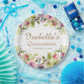 Lila-Gelb-Rosa-Blütengold-Glitzer Quinceañera Pappteller (Party)