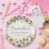 Lila-Gelb-Rosa-Blütengold-Glitzer Quinceañera Pappteller (Party)