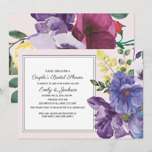 Lila Gelb Rosa Florales Brautpaar-Brautjunggeselli Einladung