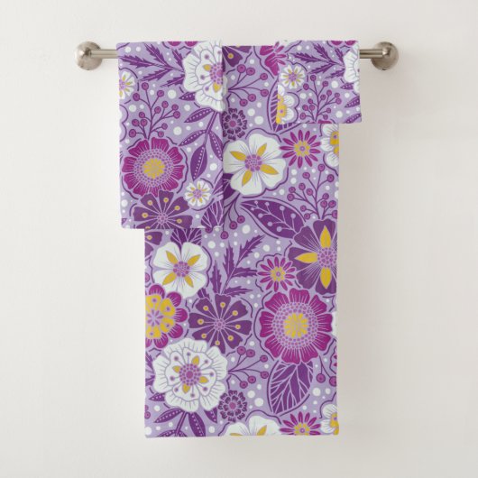 Lila, Gelb und Magenta Badhandtuch Set (Insitu)