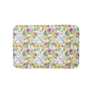 Lila Gelb Weiß Grün Blumig Boho Chic  Badematte