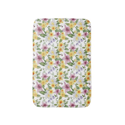 Lila-gelb-weiß-grün-floraler Boho Chic Badematte (Vorderseite Vertikal)