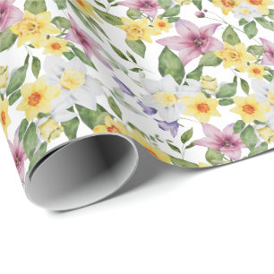 Lila Gelb Weiß Grün Florales Grünzeug Blätter  Geschenkpapier