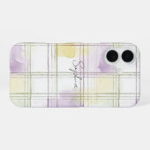 Lila Gelb Weiß Kariert Gestreift iPhone 16 Hülle (Rückseite (Horizontal))
