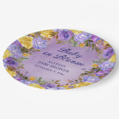 Lila Gelbblütenbaby in Blütendusche Pappteller (Schrägansicht)