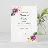 Lila Gelbblütensüß 16 Party Einladungen (Stehend Vorderseite)