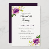 Lila Gelbblütensüß 16 Party Einladungen (Vorne/Hinten)