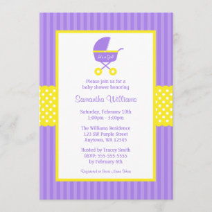 Lila gelbe Babytragetasche Einladung