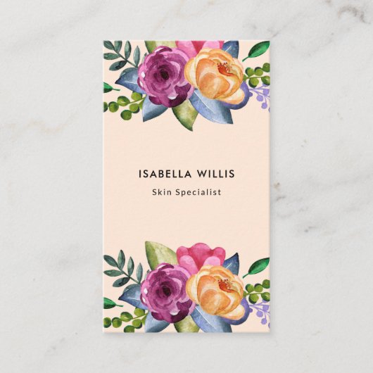 Lila gelbe blühende Blumen Pastell Vertikal Visitenkarte (Vorderseite)