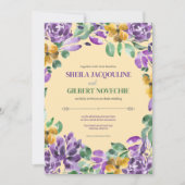Lila Gelbe Blumen Hochzeitstil Einladung (Vorderseite)