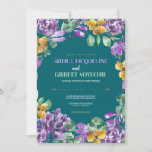 Lila Gelbe Blumen Hochzeitstil Einladung (Vorderseite)