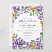 Lila Gelbe Blumen Hochzeitstil Einladung (Vorderseite)