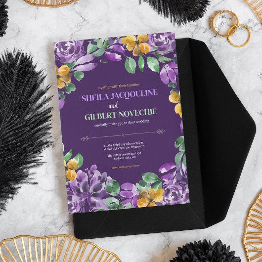 Lila Gelbe Blumen Hochzeitstil Einladung