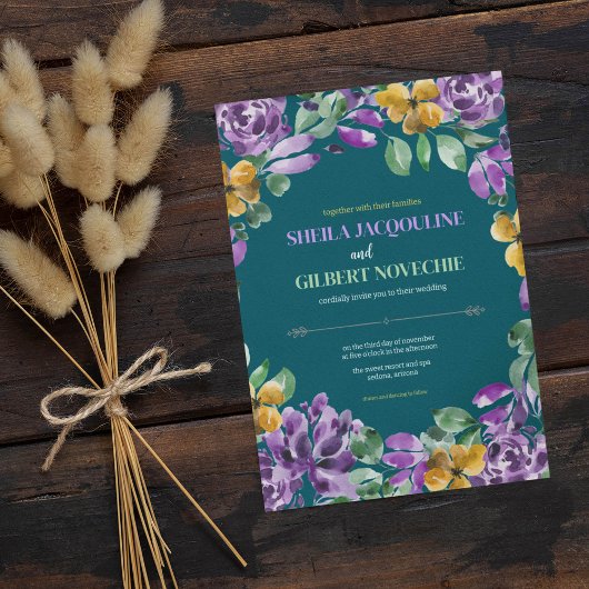 Lila Gelbe Blumen Hochzeitstil Einladung