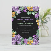 Lila Gelbe Blumen Hochzeitstil Einladung (Stehend Vorderseite)