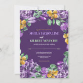 Lila Gelbe Blumen Hochzeitstil Einladung (Vorderseite)