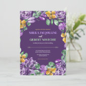 Lila Gelbe Blumen Hochzeitstil Einladung (Stehend Vorderseite)