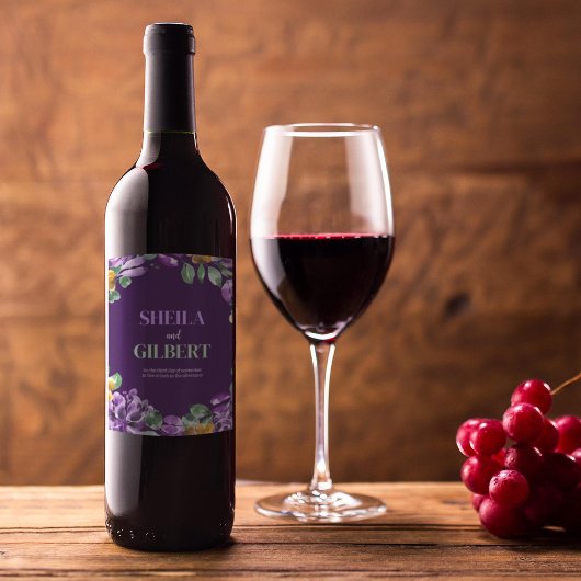 Lila Gelbe Blumen Hochzeitstil Weinetikett