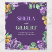 Lila Gelbe Blumen Hochzeitstil Weinetikett (Einzelnes Label)