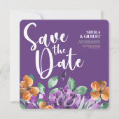 Lila Gelbe Blumen Save the Date Einladung (Vorderseite)