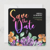 Lila Gelbe Blumen Save the Date Einladung (Vorderseite)