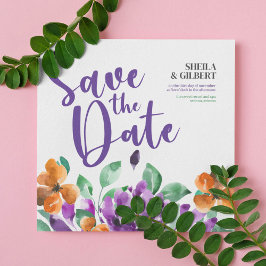 Lila Gelbe Blumen Save the Date Einladung