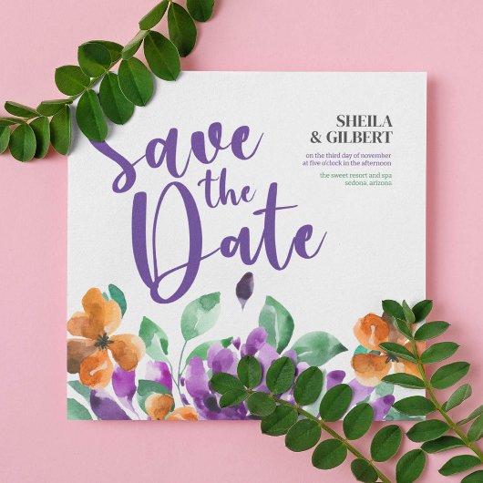 Lila Gelbe Blumen Save the Date Einladung