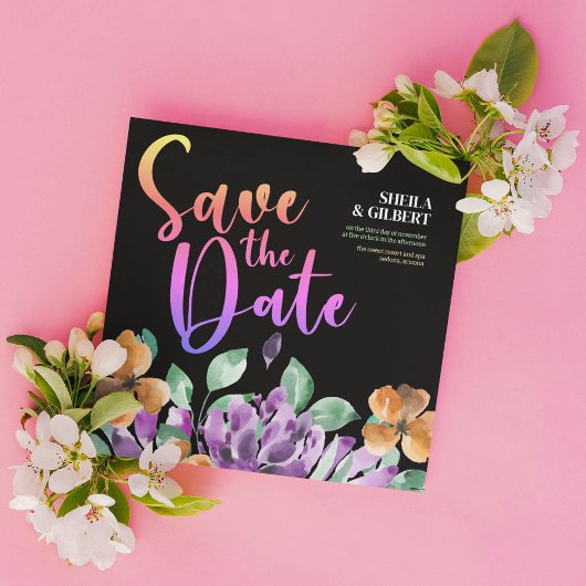 Lila Gelbe Blumen Save the Date Einladung