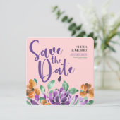 Lila Gelbe Blumen Save the Date Einladung (Stehend Vorderseite)