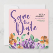 Lila Gelbe Blumen Save the Date Einladung (Vorderseite)