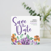 Lila Gelbe Blumen Save the Date Einladung (Stehend Vorderseite)
