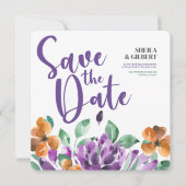 Lila Gelbe Blumen Save the Date Einladung (Vorderseite)