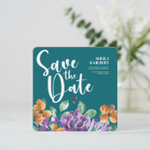 Lila Gelbe Blumen Save the Date Einladung (Stehend Vorderseite)