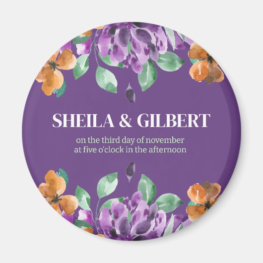 Lila Gelbe Blumen Save the Date Magnet (Vorne)