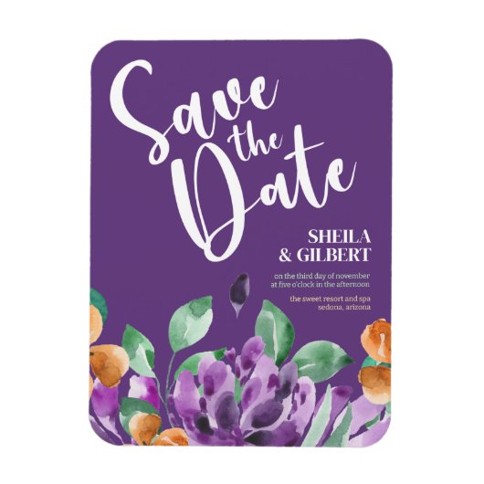 Lila Gelbe Blumen Save the Date Magnet (Vertikal)