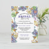 Lila Gelbe Blumen und Blätter Brautparty Einladung (Stehend Vorderseite)