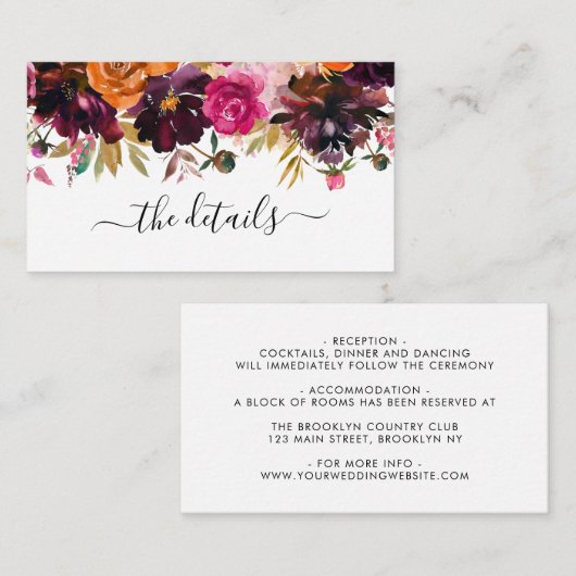 Lila-Gelbe Burgund-Rose Blumenzwiebeldetails Begleitkarte (Vorne/Hinten)