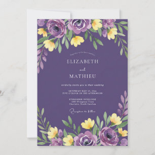 Lila-gelbe Eukalyptus-Hochzeit Einladung