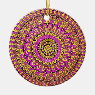 Lila Gelbe Farbe Handgezeichnetes Mandala Keramik Ornament